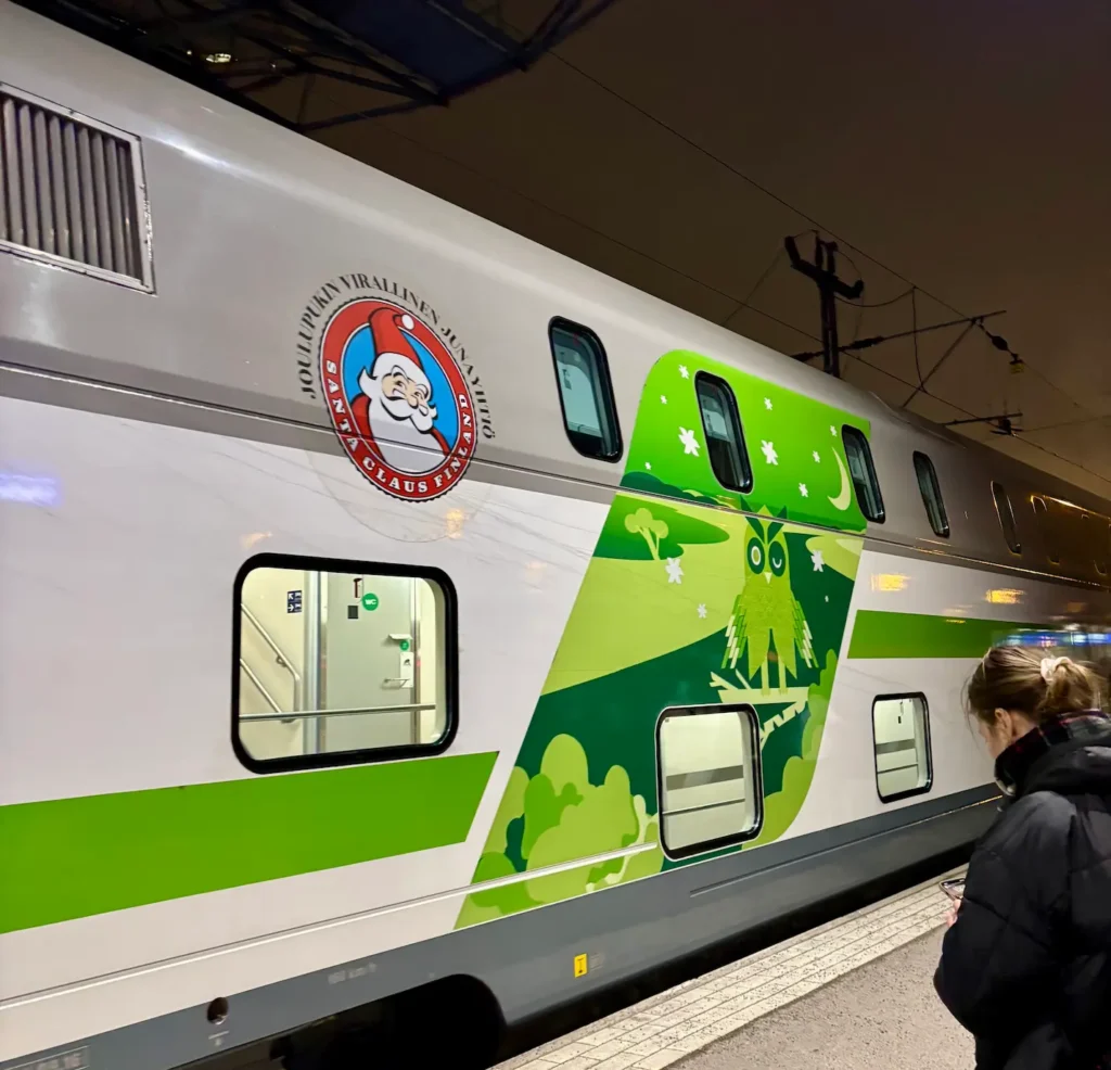 How To Visit Lapland On A Budget? - Complete Guide - Around Europe Santa Claus express before departing Helsinki