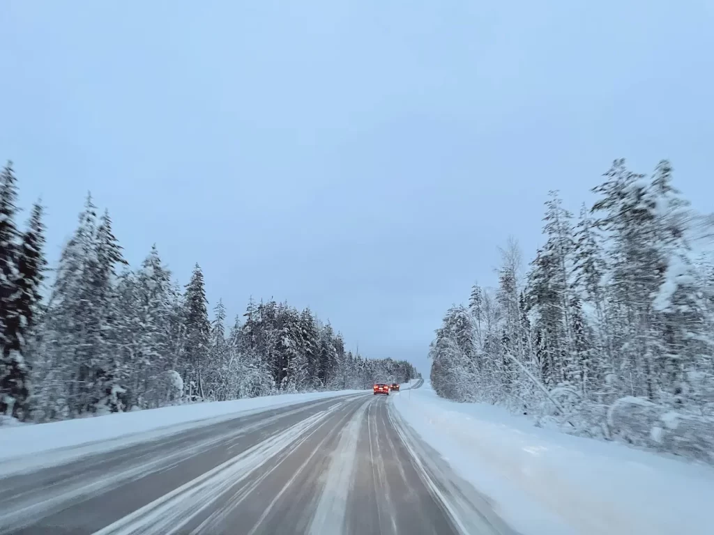 Snowy road in Lapland