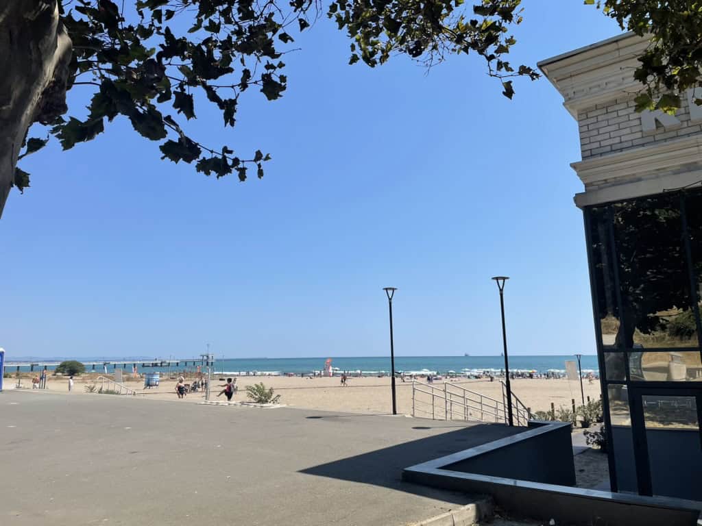 A view of the Central beach of Burgas with the Bridge in the background