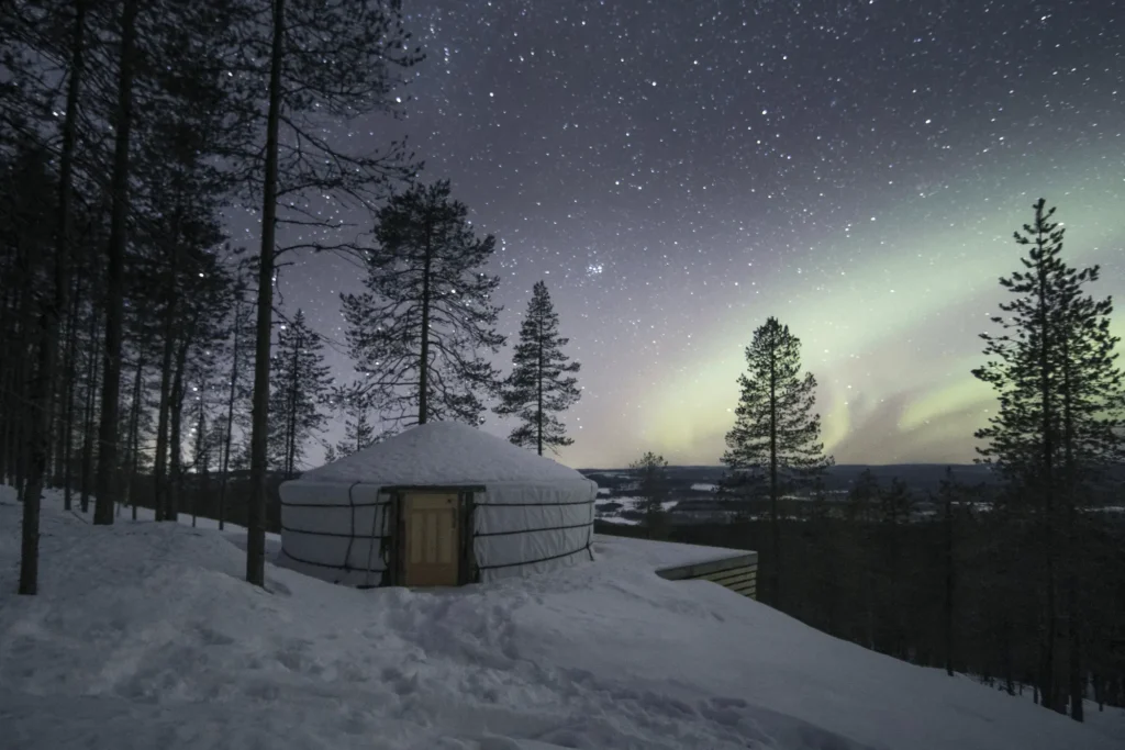8 Truly Unique Stays In Lapland That You’ll Love - Around Europe Hilltop Yurt with Aurora at the Yurt District near Rovaniemi