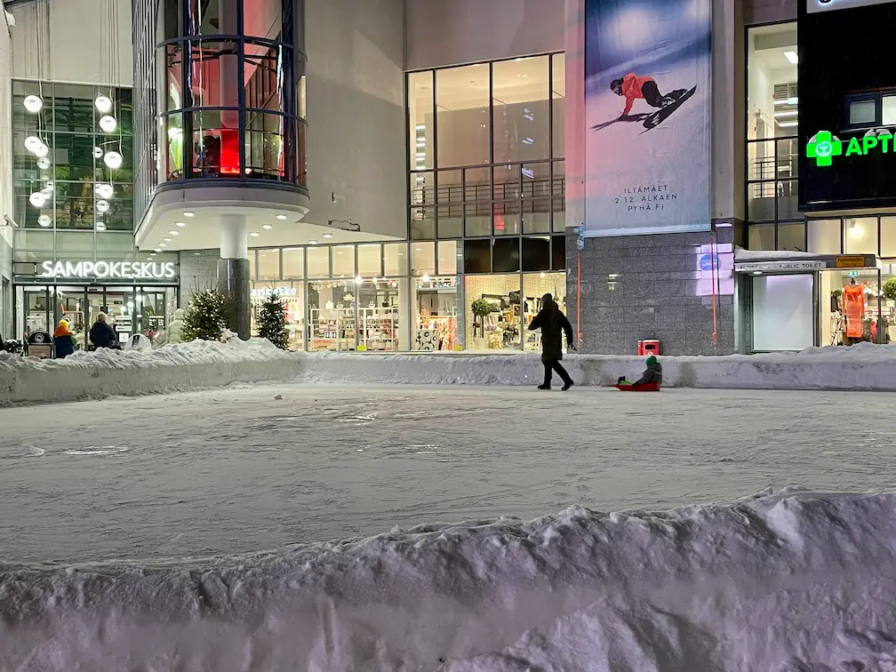 The Ultimate 5-Day Lapland Itinerary: Your Complete Arctic Adventure Guide - Around Europe rovaniemi main square in winter with shopping center sampokeskus in the background