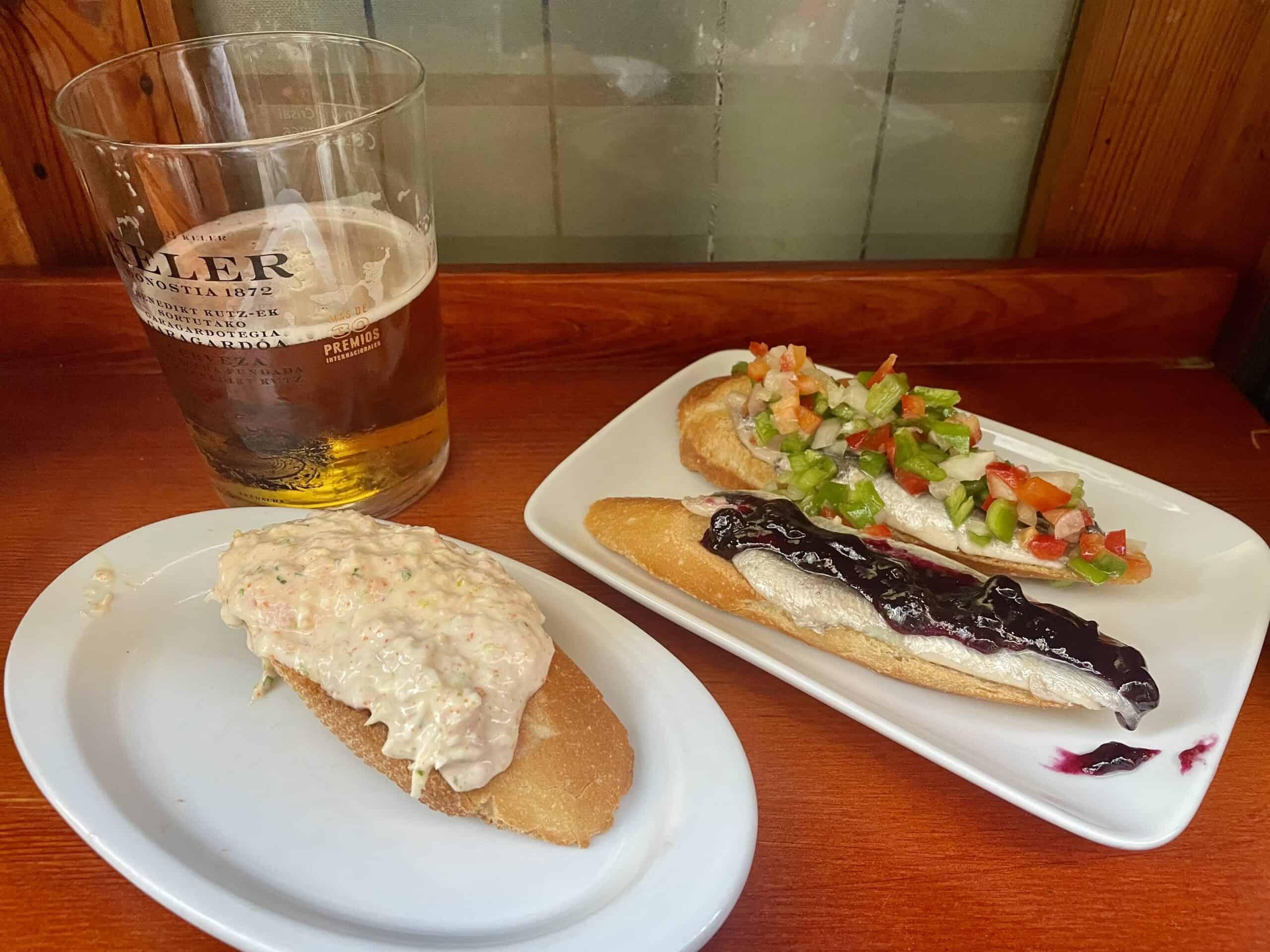 Pintxos with sea food and fish in a small bar in San Sebastian's old town